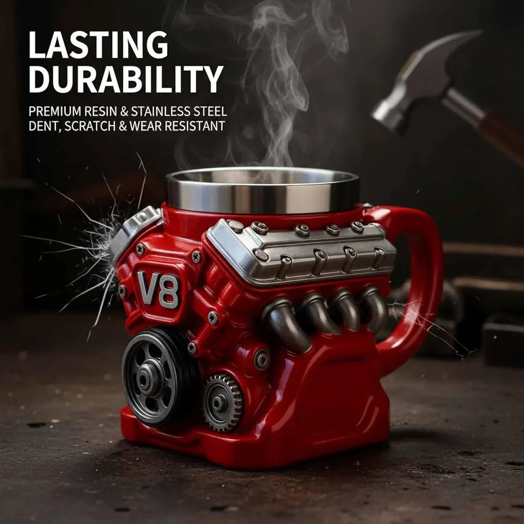 Retro Engine Coffee Mug, V8 Engines Stainless Steel Cup