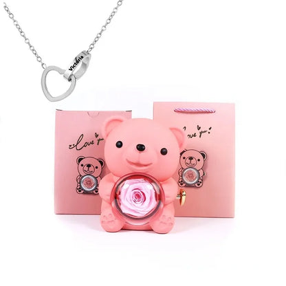 Eternal Rose Bear W/ Engraved Necklace