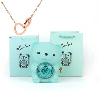 Eternal Rose Bear W/ Engraved Necklace